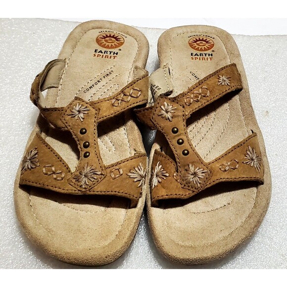 Earth Shoes Women's Size 8.5W Conway Brown Leather Slide Sandals Slip-On Comfort - Picture 1 of 12
